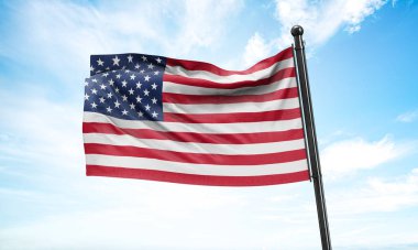 ABD bayrağı arka planda dalgalanıyor. 3B Hazırlama