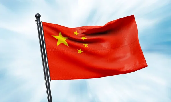 China flag waving on sky background. 3D Rendering