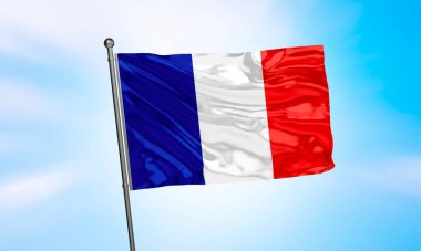 Fransa bayrağı gökyüzünde dalgalanıyor. 3B Hazırlama