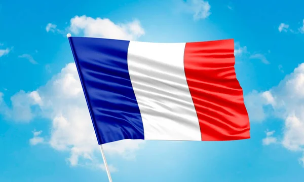 France flag waving on sky background. 3D Rendering