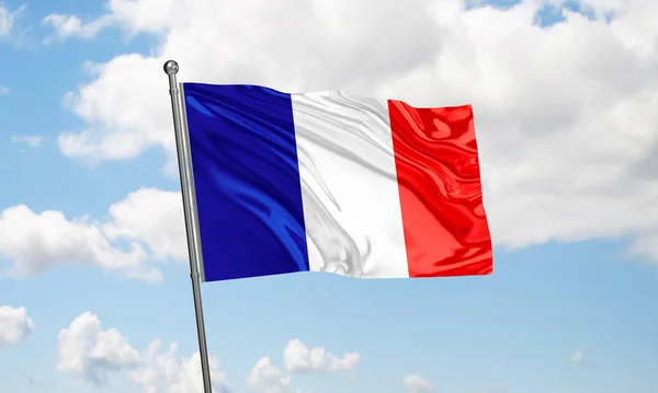 France flag waving on sky background. 3D Rendering