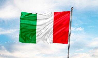 İtalya bayrağı gökyüzünde dalgalanıyor. 3B Hazırlama