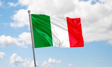 İtalya bayrağı gökyüzünde dalgalanıyor. 3B Hazırlama