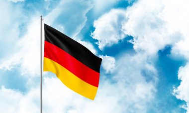 Almanya bayrağı gökyüzünde dalgalanıyor. 3B Hazırlama