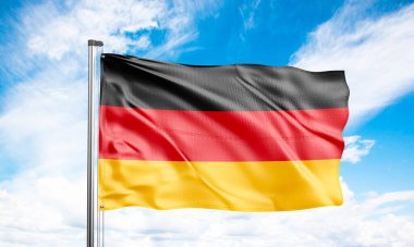 Almanya bayrağı gökyüzünde dalgalanıyor. 3B Hazırlama