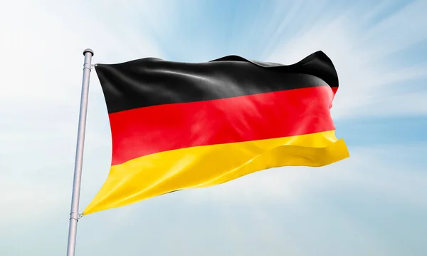 Germany flag waving on sky background. 3D Rendering