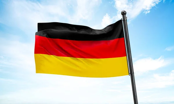 Germany flag waving on sky background. 3D Rendering