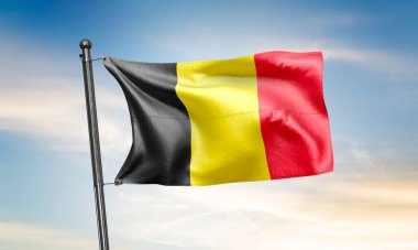 Gökyüzünde sallanan Belçika bayrağı. 3B Hazırlama