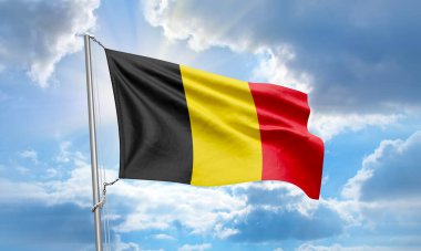Gökyüzünde sallanan Belçika bayrağı. 3B Hazırlama