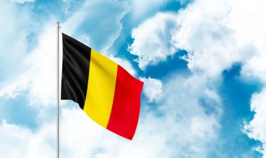 Gökyüzünde sallanan Belçika bayrağı. 3B Hazırlama