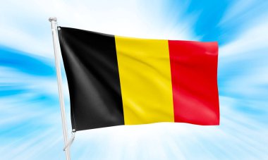 Gökyüzünde sallanan Belçika bayrağı. 3B Hazırlama