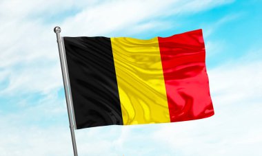 Gökyüzünde sallanan Belçika bayrağı. 3B Hazırlama