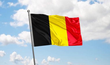 Gökyüzünde sallanan Belçika bayrağı. 3B Hazırlama