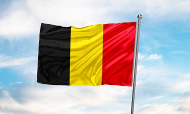 Gökyüzünde sallanan Belçika bayrağı. 3B Hazırlama