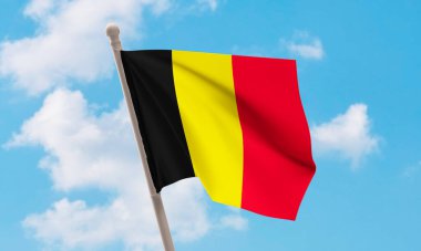 Gökyüzünde sallanan Belçika bayrağı. 3B Hazırlama