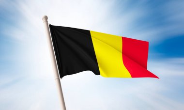 Gökyüzünde sallanan Belçika bayrağı. 3B Hazırlama