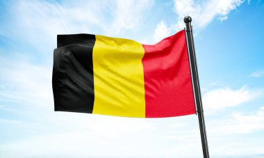 Gökyüzünde sallanan Belçika bayrağı. 3B Hazırlama