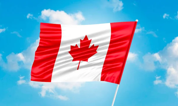 Canada flag waving on sky background. 3D Rendering
