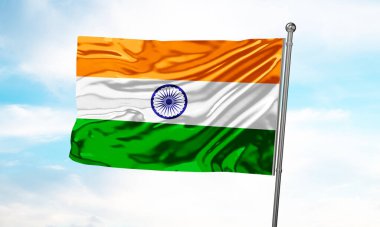 Hindistan bayrağı gökyüzünde dalgalanıyor. 3B Hazırlama