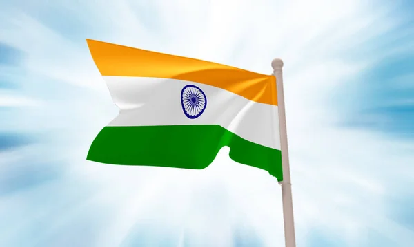 India flag waving on sky background. 3D Rendering