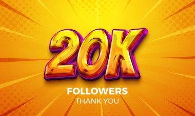 20 bin takipçi kutluyor. Sosyal medya afişi. Takipçiler yazdığın mektuplar için teşekkür ediyor. 3B Hazırlama