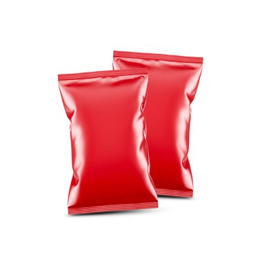 2 Bags Food Packaging Mockup 3D Rendering on White Background