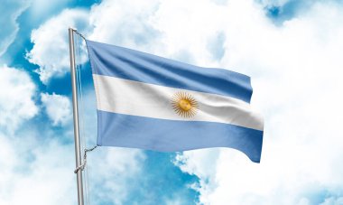 Arjantin bayrağı gökyüzünde dalgalanıyor. 3B Hazırlama