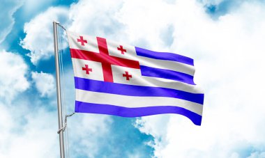 Ajaria flag waving on sky background. 3D Rendering