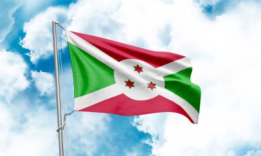 Burundi flag waving on sky background. 3D Rendering