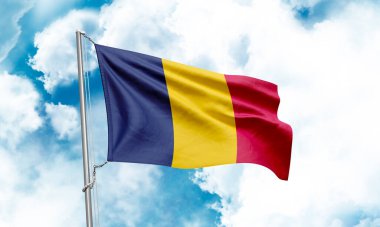 Çad bayrağı gökyüzünde sallanıyor. 3B Hazırlama