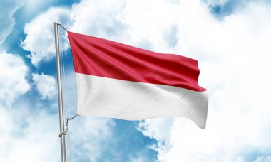 Gökyüzü arka planında dalgalanan Monako bayrağı. 3B Hazırlama