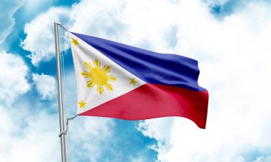 Filipinler bayrağı gökyüzünde dalgalanıyor. 3B Hazırlama