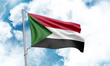 Sudan bayrağı gökyüzünde dalgalanıyor. 3B Hazırlama
