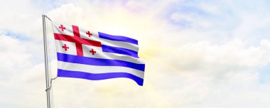 Ajaria flag waving on sky background. 3D Rendering