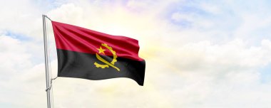 Angola flag waving on sky background. 3D Rendering