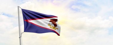 American Samoa flag waving on sky background. 3D Rendering