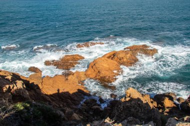 Port aux Princes, Tunisia, Cliffs and Rocks, Mediterranean Sea landscape with beautiful blue sky. Heavenly Escape. Takelsa