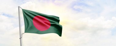 Bangladesh flag waving on sky background. 3D Rendering