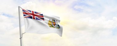 British Antarctic Territory flag waving on sky background. 3D Rendering