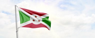 Burundi flag waving on sky background. 3D Rendering