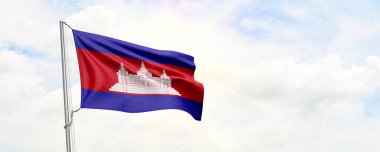 Cambodia flag waving on sky background. 3D Rendering