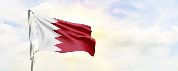 Bahrain Flag Waving Sky Background Rendering — Stockfoto
