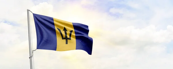 Barbados Flag Waving Sky Background Rendering — Fotografia de Stock