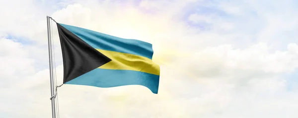 Флаг Багамских Островов Размахивает Фоне Неба Рендеринг — стоковое фото