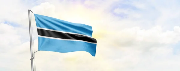 Botswana Flag Waving Sky Background Rendering — Foto Stock