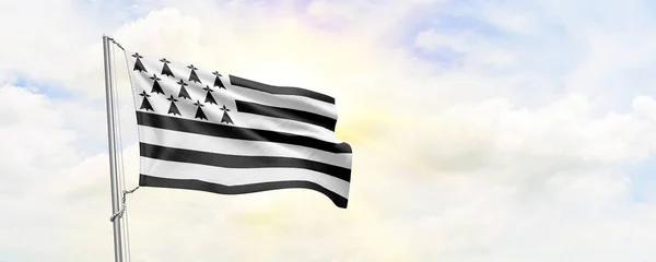 ブルターニュの国旗が空を背景に振っている 3Dレンダリング — ストック写真