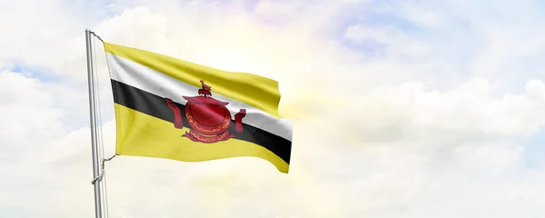 Brunei Flag Waving Sky Background Rendering — стоковое фото