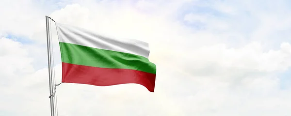 Bulgaria Flag Waving Sky Background Rendering — Zdjęcie stockowe
