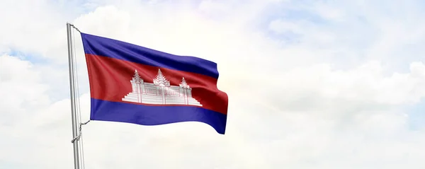 Cambodia Flag Waving Sky Background Rendering — Foto Stock