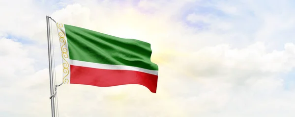 stock image Chechen Republic flag waving on sky background. 3D Rendering
